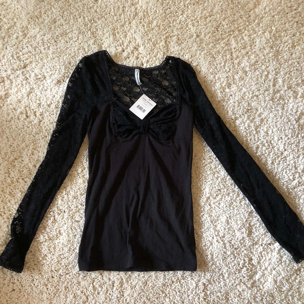 Free People Black Lace Long Sleeve Top- Tags on